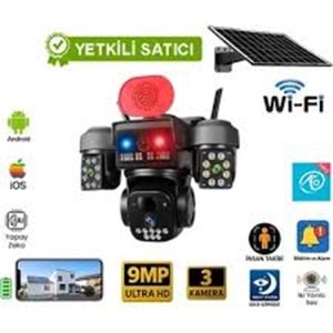 O-KAM-5220 WİFİ SOLAR 3 KAMERALI SİRENLİ ÇAKARLI