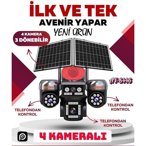 AVENİR AV-S446 4 KAMERALI SOLAR 3PTZ TLF DAN KONTROL