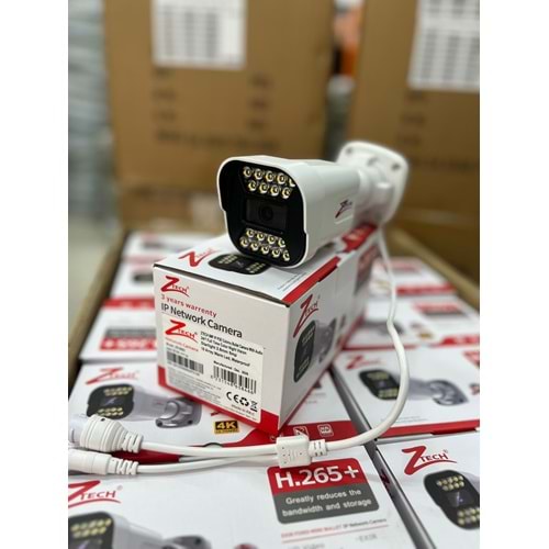 ZTECH ZR-8082 IP 5MP POE 2.8MM 18 ARRAY WARM LED SESLİ,COLORVU PLASTİC BULLET KAMERA