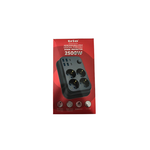 TRİO TR3442 4 LÜ (4*USB+2*TYPE-C) 2500W 2MT AKIM KORUMALI PRİZ