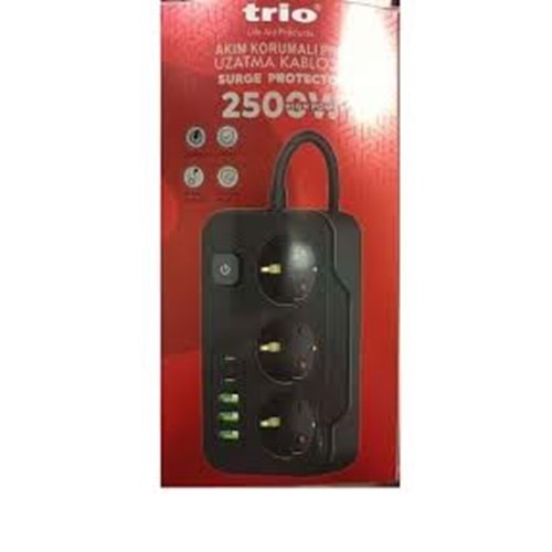 TRİO TR3439 3 LÜ (3*USB+2*TYPE-C) 2500W 2MT AKIM KORUMALI PRİZ
